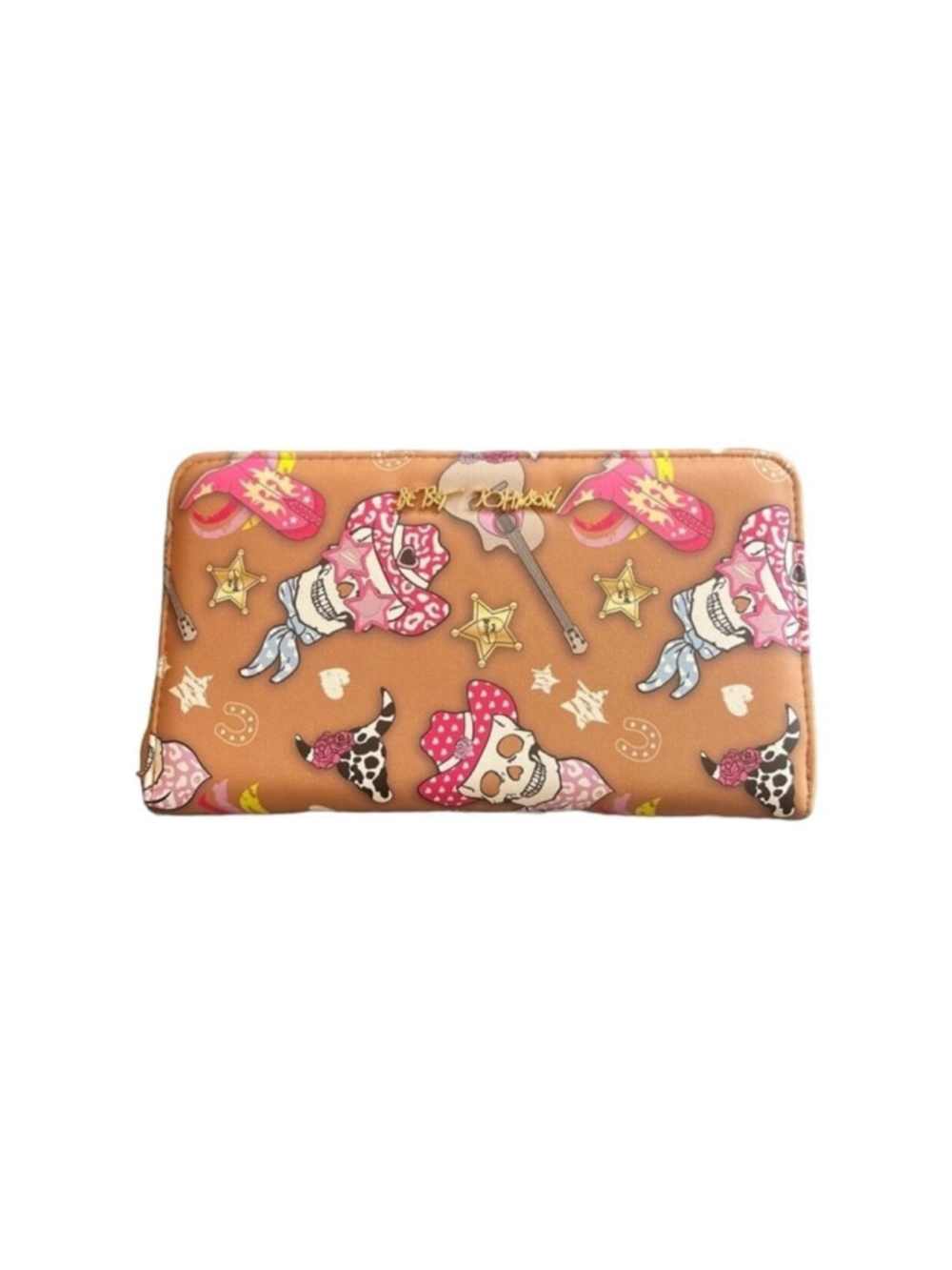 Betsey Johnson Western Cowboy Skull Print Zip Around Wristlet Wallet Clutch NWOT
